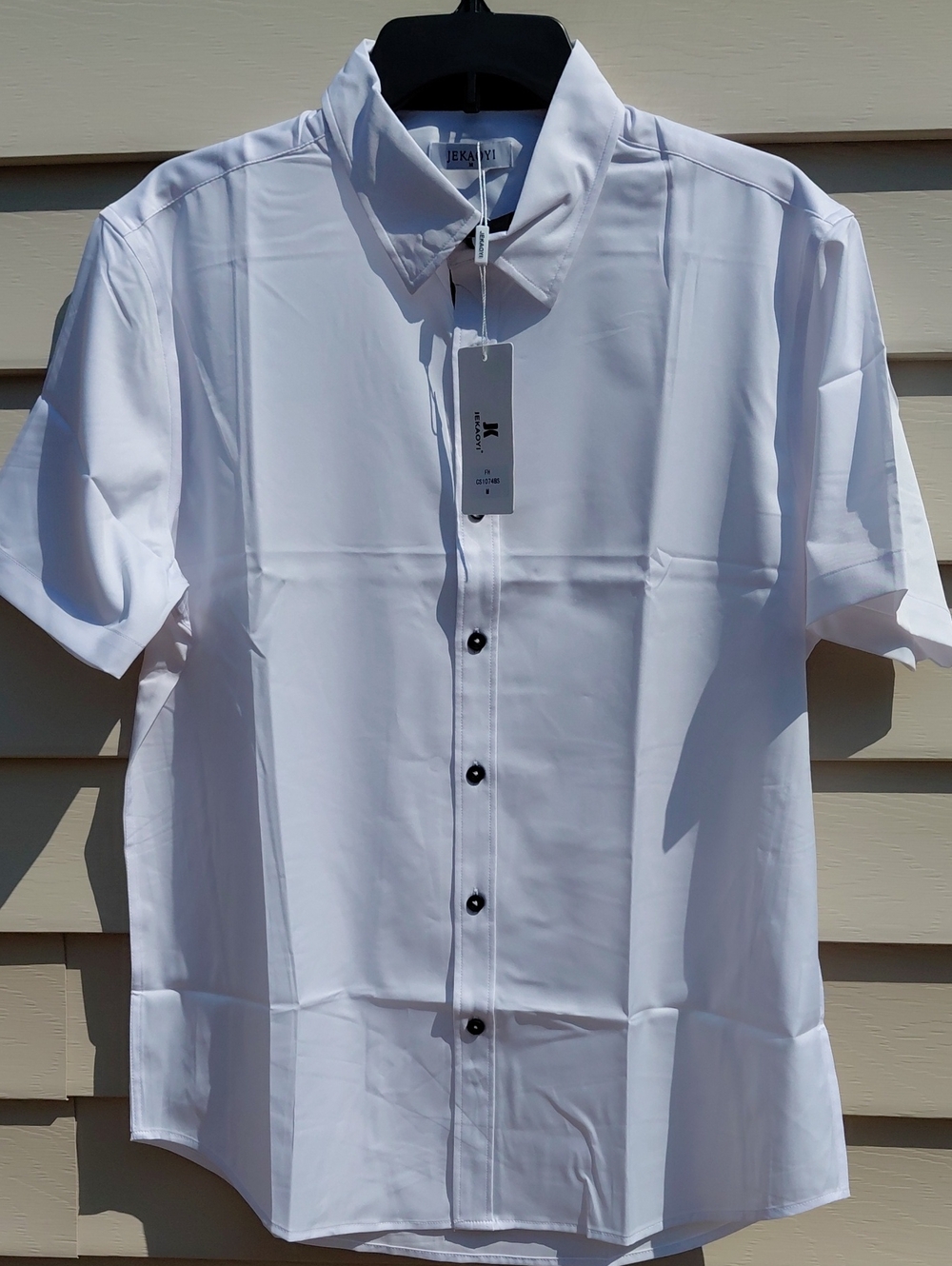 JEKAOYI Men's White Short-Sleeve Button-Up Shirt   Size Medium
